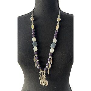 Chicos Elephant Charm Pendant Silver Tone Long Blue Statement Necklace NEW